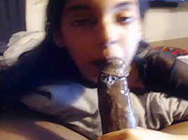 POV Horny college girl Sucks Big Black Cock On Webcam