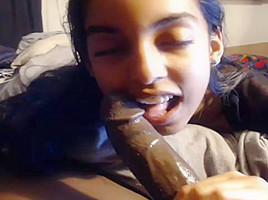 POV Horny college girl Sucks Big Black Cock On Webcam