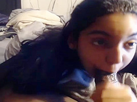 POV Horny college girl Sucks Big Black Cock On Webcam
