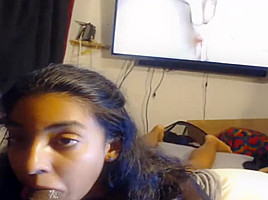 POV Horny college girl Sucks Big Black Cock On Webcam