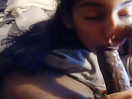 POV Horny college girl Sucks Big Black Cock On Webcam