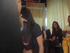 Petite dark haired slut banged in public bar