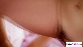 Petite lesbian masturbating while facesitting her hairy bff