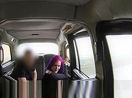 Pink hair babe anal fucked in taxi