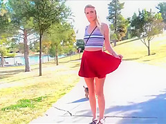 Pretty Harley working a dildo upskirt in public