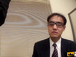 Pretty Japanese Chick Blows A Group Of Men At A Business Meeting
