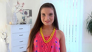 Pretty teenie gives a blowjob in pov and gets spread vagina banged