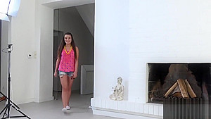 Pretty teenie gives a blowjob in pov and gets spread vagina banged