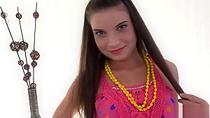 Pretty teenie gives a blowjob in pov and gets spread vagina banged