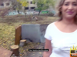 Public Euro MILF POV fucked by date in abandoned building