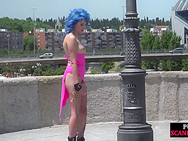 Public deepthroating slut 3way fucked in front of