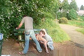 Public public sex threesome in a park
