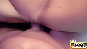 Public slut drilled in POV in car by big white dick