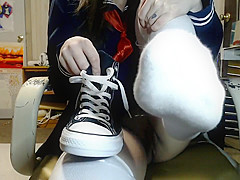 Puts on Converse - Loud Multiple Orgasms Thigh High Socks