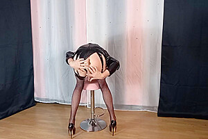 Pvc Wearing Tranny Indoors Posing And Wanking