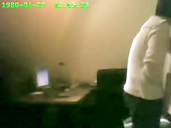 Raunchy security cam masturbation from the office cutie