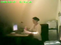 Raunchy security cam masturbation from the office cutie