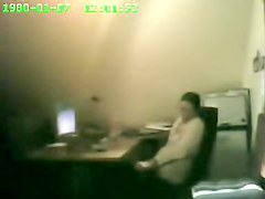 Raunchy security cam masturbation from the office cutie