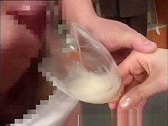 Real asian teen 18+ drinks cum from glass in amateur groupsex