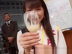 Real asian teen 18+ drinks cum from glass in amateur groupsex