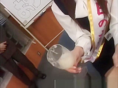 Real asian teen 18+ drinks cum from glass in amateur groupsex