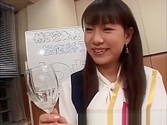 Real asian teen 18+ drinks cum from glass in amateur groupsex