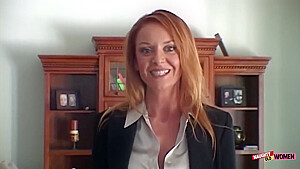 Redhead Milf Trisha Caresses Her Big Tits While Giving The Guy A Perfect Blowjob