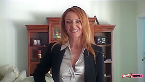 Redhead Milf Trisha Caresses Her Big Tits While Giving The Guy A Perfect Blowjob