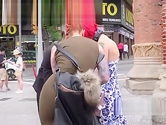 Redhead slave deep throat fucked in public