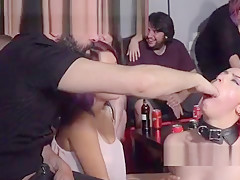 Redhead slave deep throat fucked in public