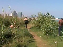 Redhead slave fucked at river view