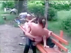 Russian hookers in underwear hook up on a public bench