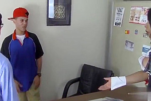 Sasha Strokes In Office Threeway