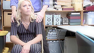 Security guy catches sexy blonde jewelry shoplifter