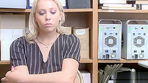 Security guy catches sexy blonde jewelry shoplifter