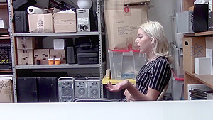 Security guy catches sexy blonde jewelry shoplifter