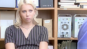 Security guy catches sexy blonde jewelry shoplifter