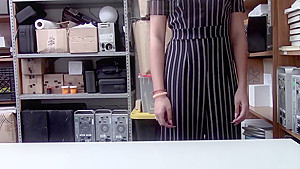 Security guy catches sexy blonde jewelry shoplifter