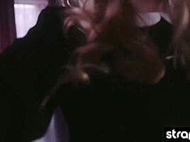 Sexy Blonde In Black Nylons Fucks Herself With A Big Dildo