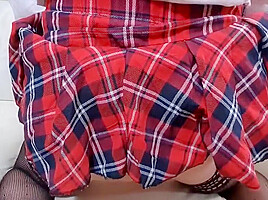 Sexy Crossdresser In School Uniform Cums With Fuck Toy