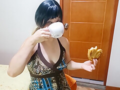 Sexy Girl Drinks Pee In A Cup While Eating A Cookie