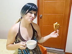 Sexy Girl Drinks Pee In A Cup While Eating A Cookie