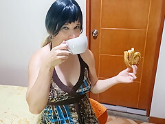 Sexy Girl Drinks Pee In A Cup While Eating A Cookie