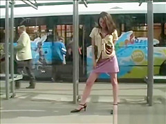 Sexy Secretary Striptease in Bus Stop