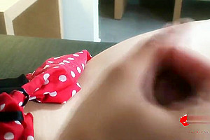 Sexy Shemale In Red Dress Stroking Her Very Large Cock
