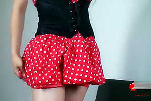 Sexy Shemale In Red Dress Stroking Her Very Large Cock