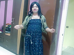 Sexy Sissy Crossdresser Femboy In A Long Dress Showing Her Glorryhole And Dancing Dick