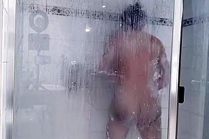 Sexy Trans Masturbating While Having Her Shower
