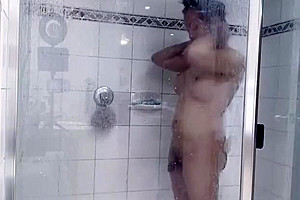 Sexy Trans Masturbating While Having Her Shower