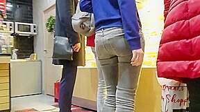 Sexy ass in grey jeans